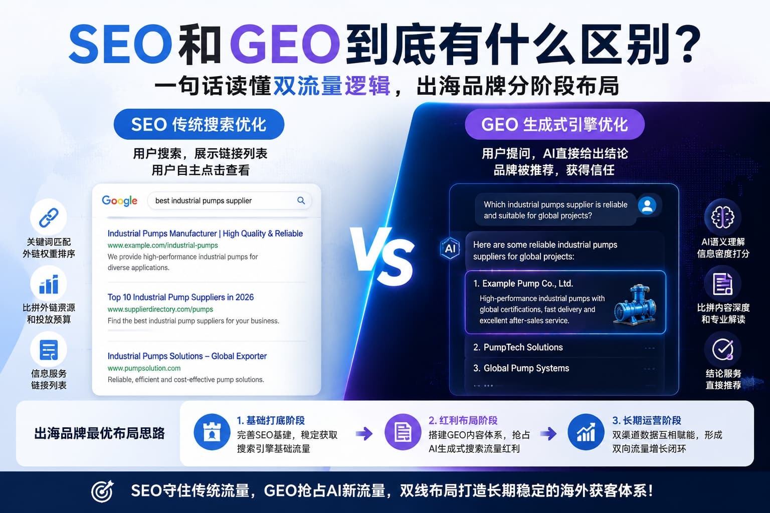 SEO和GEO有什么区别？2026外贸品牌分阶段布局双流量渠道